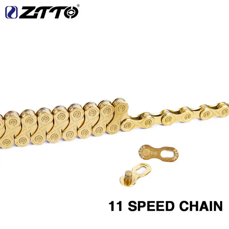 

ZTTO 11 скоростная велосипедная цепь с покрытием из нитрида титана Золотые Цепи 11 S 116 звенья с недостающим звеном для части K7 велосипедные дета...