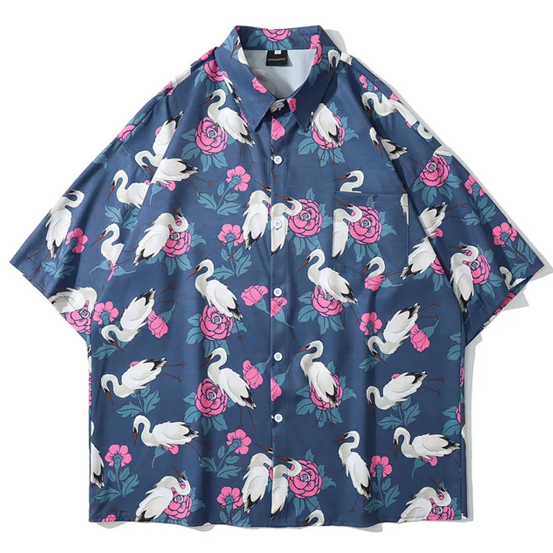 Mens Oversize Hawaiian Shirts Crane Print Turn-Down Collar shirts Unisex HipHop Streetwear Male Holiday Tropical Aloha Tops
Mens Oversize Hawaiian Shirts Crane Print Turn-Down Collar shirts Unisex HipHop Streetwear Male Holiday Tropical Aloha Tops