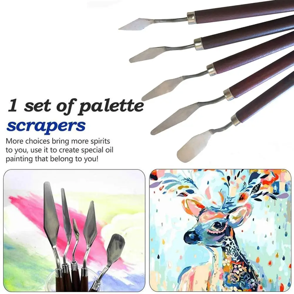 5pcs Painting Knife Wooden Handle Stainless Steel Spatula Kit Palette Knife for Oil Painting Fine Professional Art Tools 
5pcs Painting Knife Wooden Handle Stainless Steel Spatula Kit Palette Knife for Oil Painting Fine Professional Art Tools