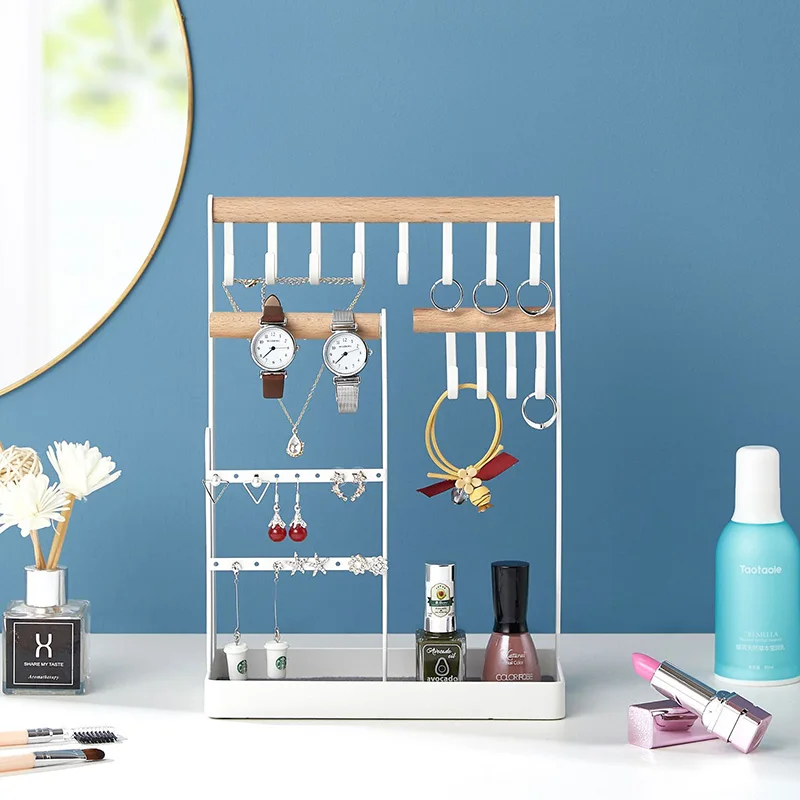 Wooden earrings necklace storage rack three-dimensional living room bedroom jewelry double storage rack metal hook
Wooden earrings necklace storage rack three-dimensional living room bedroom jewelry double storage rack metal hook