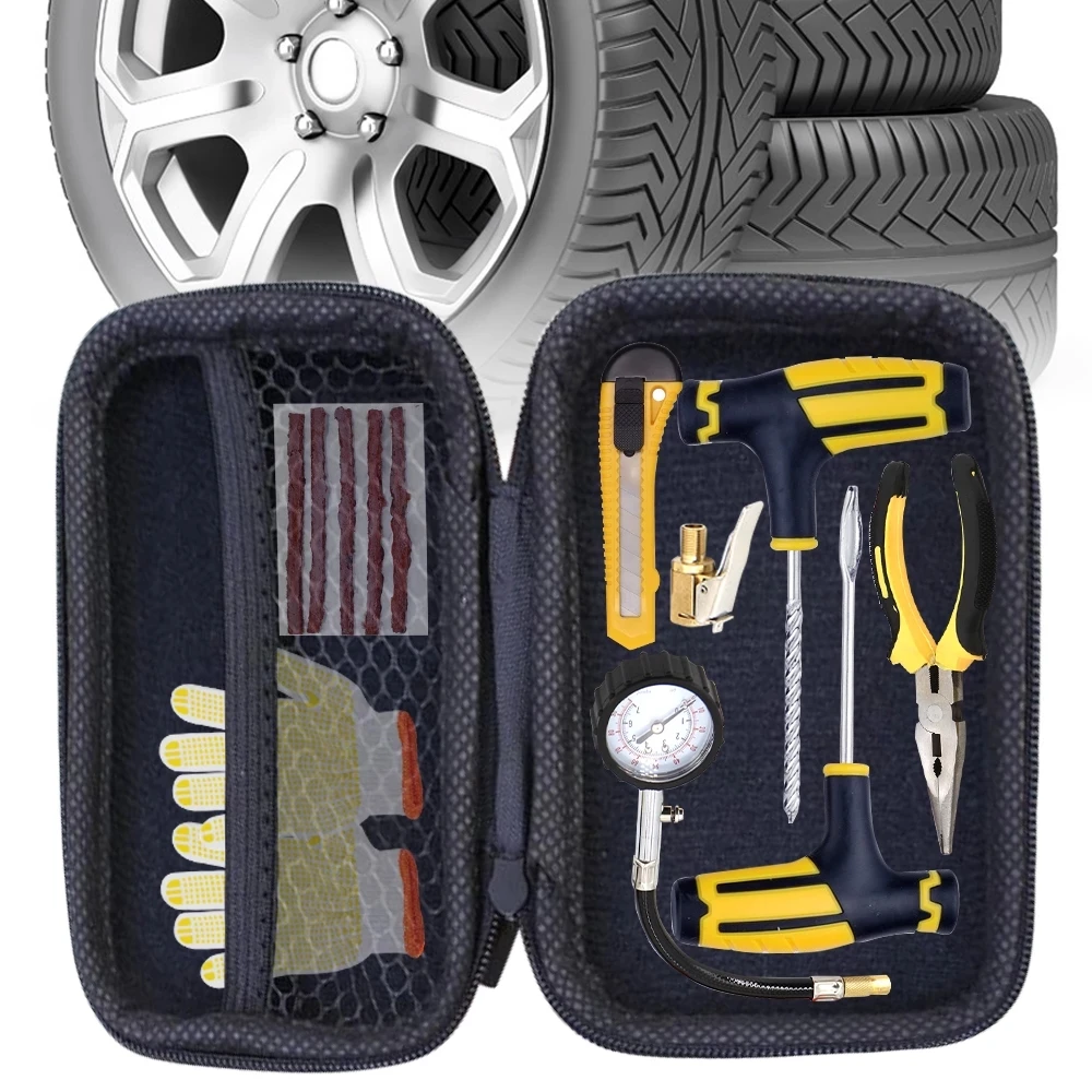 Car Tire Repair Tool Kit with EVA Storage Bag Garage Studding Tool Set Auto Motorcycle Tubeless Tyre Puncture Plug Universal
Car Tire Repair Tool Kit with EVA Storage Bag Garage Studding Tool Set Auto Motorcycle Tubeless Tyre Puncture Plug Universal