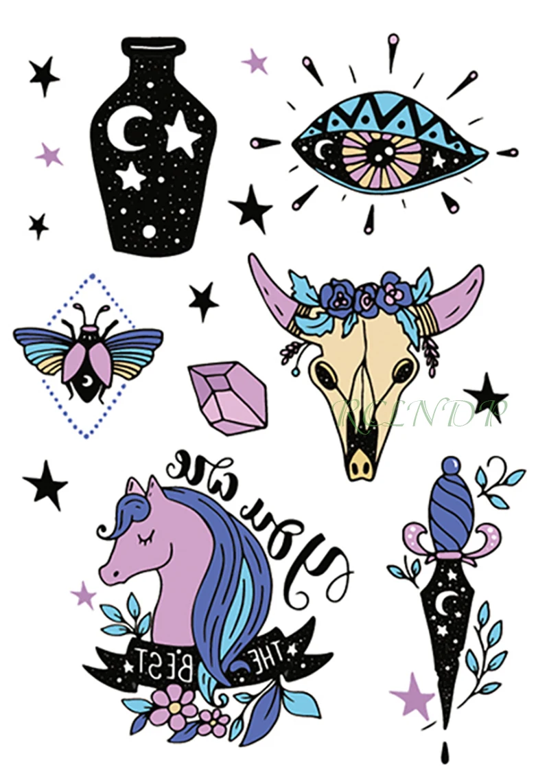 

Waterproof Temporary Tattoo Sticker unicorn deer star eye moon fake tatto flash tatoo tatouage temporaire for women girl men