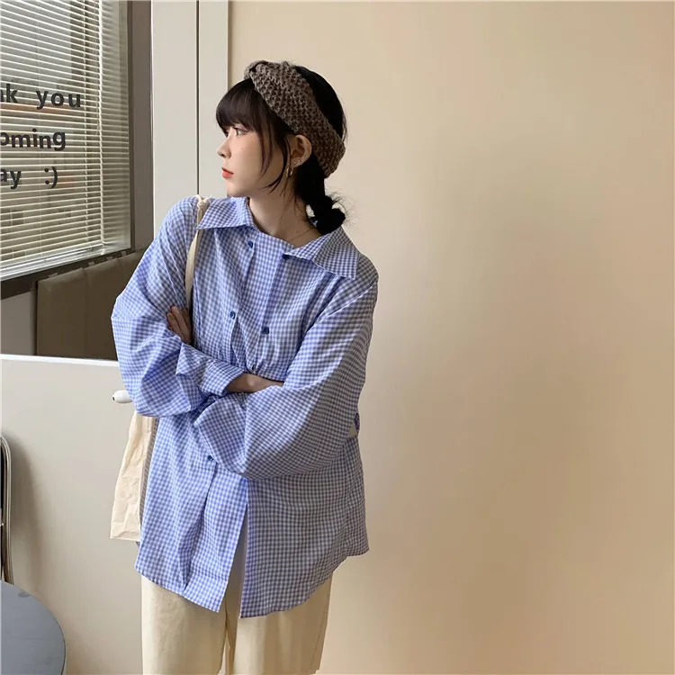 Loose Plaid Spring Autumn Korean Fashion Clothing Oversize Women's Clothing Casual Blouses Ladies Tops Blue Shirts New Hipster
Loose Plaid Spring Autumn Korean Fashion Clothing Oversize Women's Clothing Casual Blouses Ladies Tops Blue Shirts New Hipster