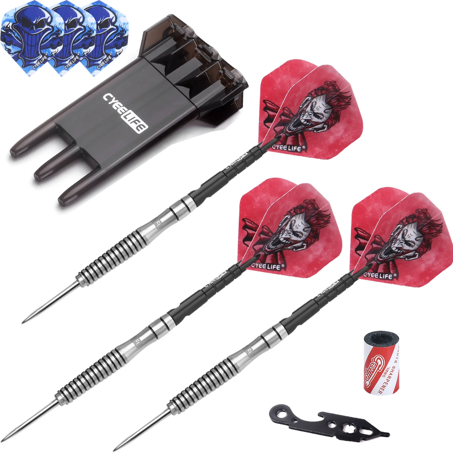 CyeeLife 90% Tungsten Steel tip darts 23g with carrying case,Aluminium Shafts+Sharpener+Tool,For Competition Pro Dart Set
CyeeLife 90% Tungsten Steel tip darts 23g with carrying case,Aluminium Shafts+Sharpener+Tool,For Competition Pro Dart Set