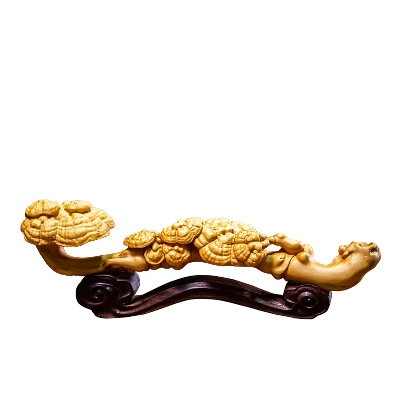 Lucid Ganoderma Wood Carving Ruyi Boxwood Solid Wood Carving Ruyi Statue Good Lucky Room Feng Shui Auspicious Fu Decoration