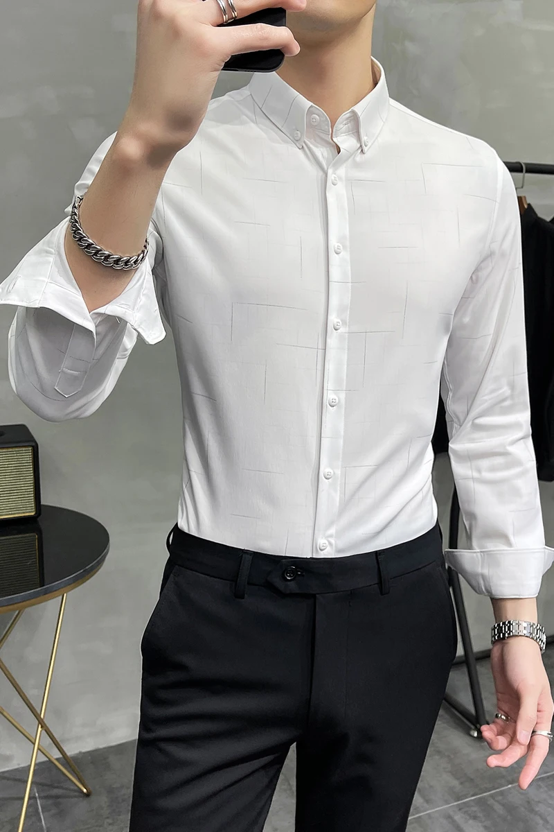 Long Sleeve 2021 Business Shirts Men Slim Fit Casual Shirt Social Party Dress Clothing High Quality Office Work Wedding Blouse
Long Sleeve 2021 Business Shirts Men Slim Fit Casual Shirt Social Party Dress Clothing High Quality Office Work Wedding Blouse