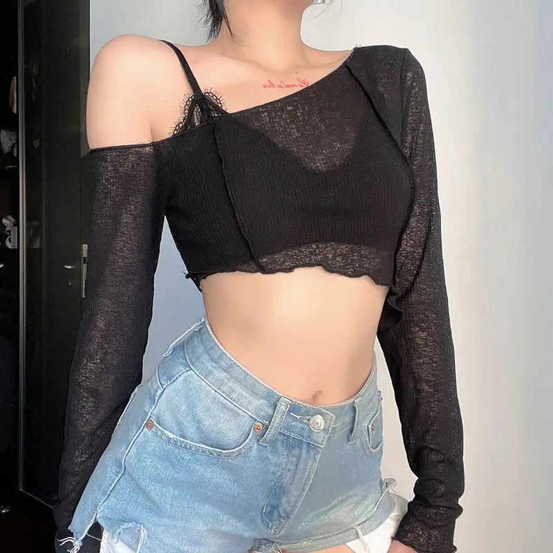 Sexy Irregular Crop Top Women Skew Collar Long Sleeve Mesh Tops See Through Off Shoulder T Shirts Clubwear Translucent E Girl
Sexy Irregular Crop Top Women Skew Collar Long Sleeve Mesh Tops See Through Off Shoulder T Shirts Clubwear Translucent E Girl
