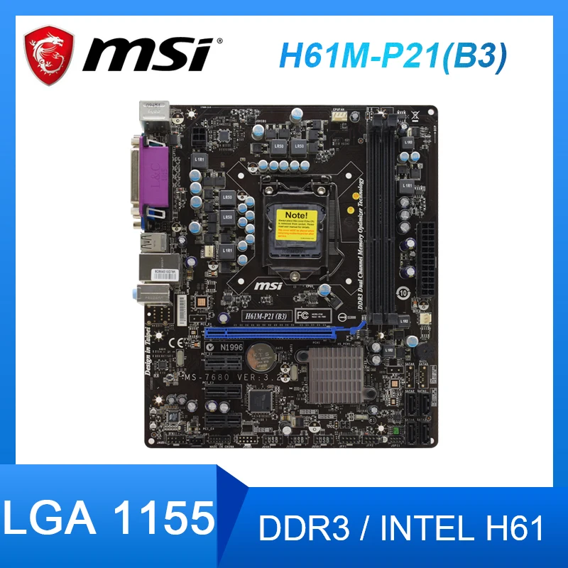 Материнская плата MSI H61M-P21 (B3) LGA 1155 DDR3 intel H61 16 ГБ SATA II USB2.0 Micro ATX 
Материнская плата MSI H61M-P21 (B3) LGA 1155 DDR3 intel H61 16 ГБ SATA II USB2.0 Micro ATX