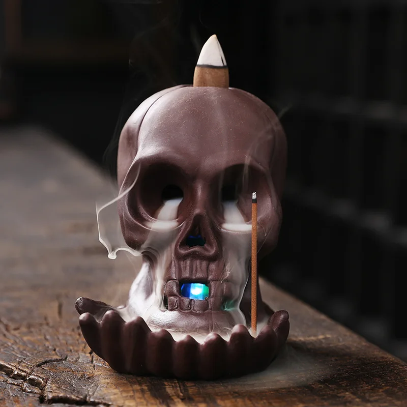 Purple Clay Backflow Incense Burner Creative Skull Backflow Aromatherapy Censer with LED Lamp Home Festival Decoration
Purple Clay Backflow Incense Burner Creative Skull Backflow Aromatherapy Censer with LED Lamp Home Festival Decoration