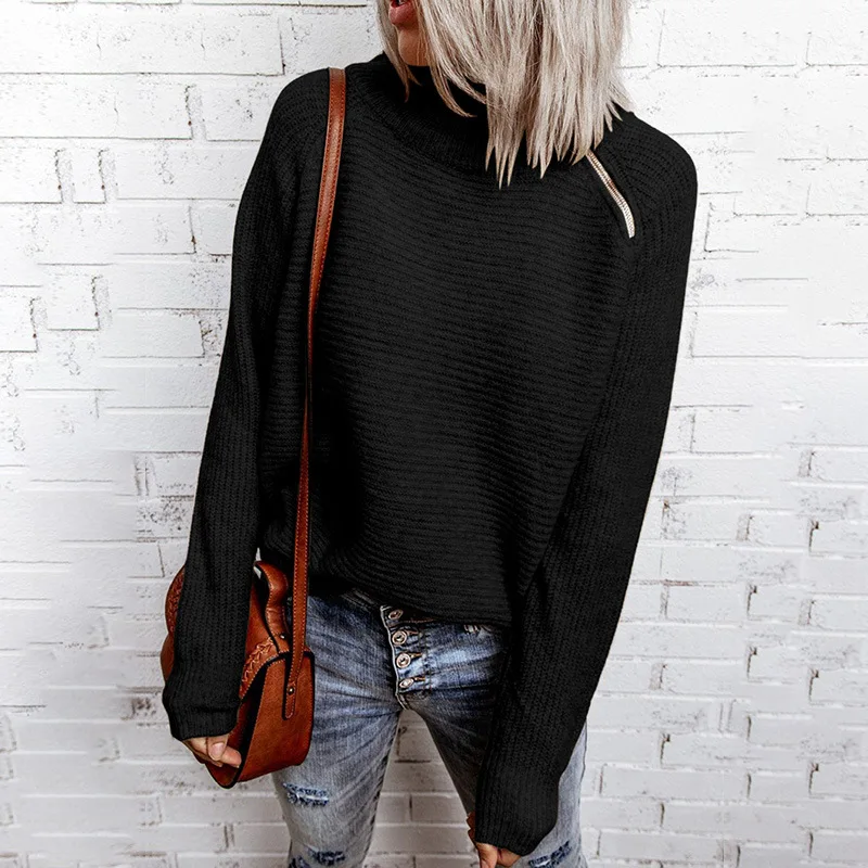 European and American Sweater Women's Autumn Winter New Solid Color High Neck Knitted Sexy Zipper Top Long Sleeve
European and American Sweater Women's Autumn Winter New Solid Color High Neck Knitted Sexy Zipper Top Long Sleeve