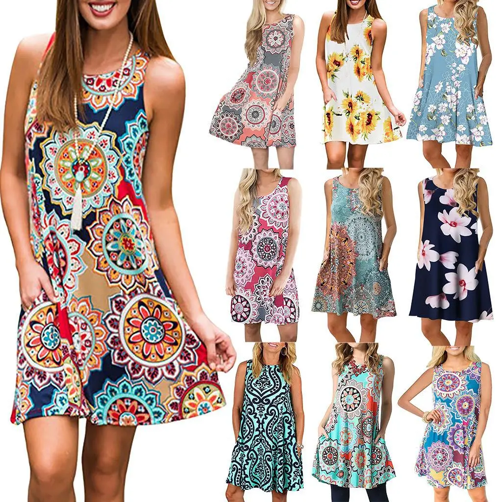 Women Dresses Summer 2020 European and American Women's Dress New Printed Sleeveless Printed Dress Boho Print Beach Dress
Women Dresses Summer 2020 European and American Women's Dress New Printed Sleeveless Printed Dress Boho Print Beach Dress