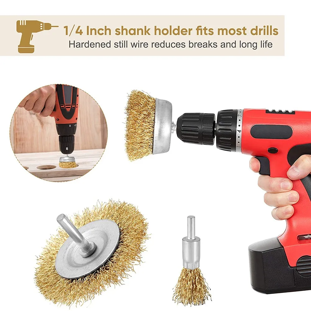 Polishing 6pcs Rotary Wire Brush Rust Removal 4500RPM Attachment Brass Coated Brush Set
Polishing 6pcs Rotary Wire Brush Rust Removal 4500RPM Attachment Brass Coated Brush Set