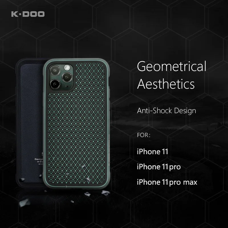 

K-Doo Hera Series Mobile Phone Back Cover Metal Frame Geometric Pattern 3 Meters Anti-Shock Case For Iphone11/11pro/11promax