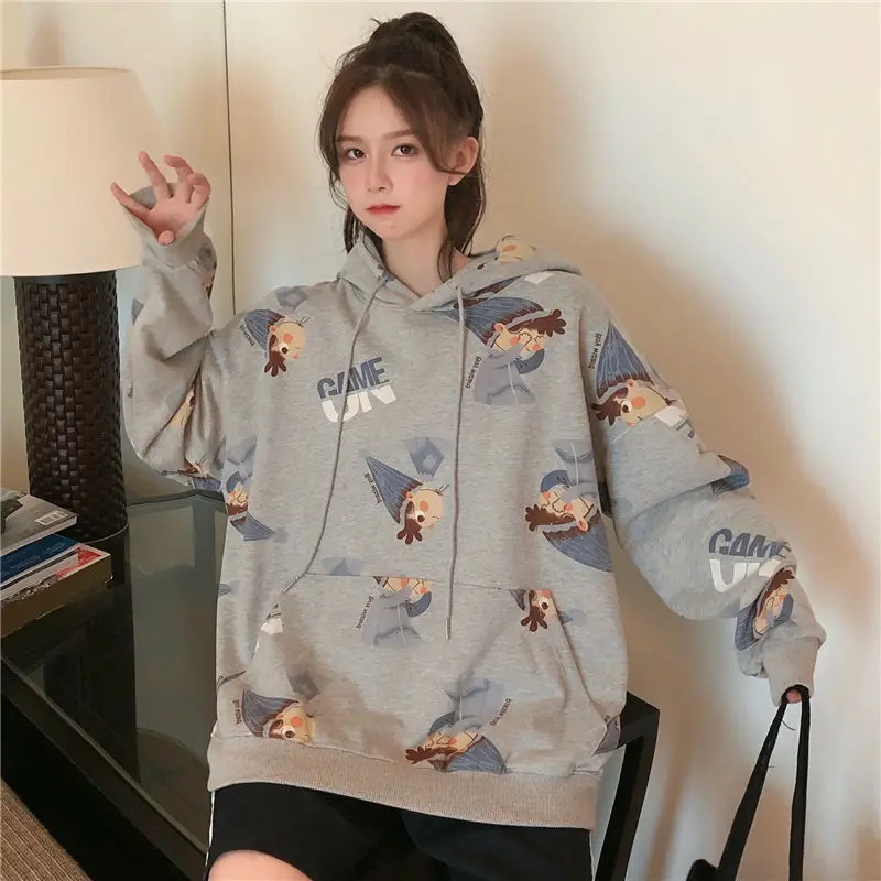 Drawstring Korean Style Cartoon Jacket Print New Velvet Tops Harajuku Thick Loose Sweatshirt Women Student Streetwear Hoodie
Drawstring Korean Style Cartoon Jacket Print New Velvet Tops Harajuku Thick Loose Sweatshirt Women Student Streetwear Hoodie