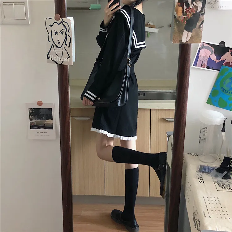 Japanese Sweet Soft Girl Autumn New Dress Vintage Sailor Collar Cute Bow Full Sleeve Dress Kawaii Ruffles Loose JK Dresses 
Japanese Sweet Soft Girl Autumn New Dress Vintage Sailor Collar Cute Bow Full Sleeve Dress Kawaii Ruffles Loose JK Dresses