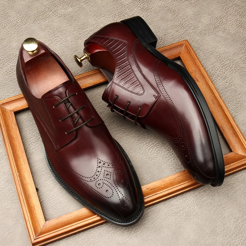 Fashion Men Leather Shoes Business Dress Suit Shoes Men Brand Bullock Genuine Leather Black Khaki Laces Wedding Mens Shoes
Fashion Men Leather Shoes Business Dress Suit Shoes Men Brand Bullock Genuine Leather Black Khaki Laces Wedding Mens Shoes