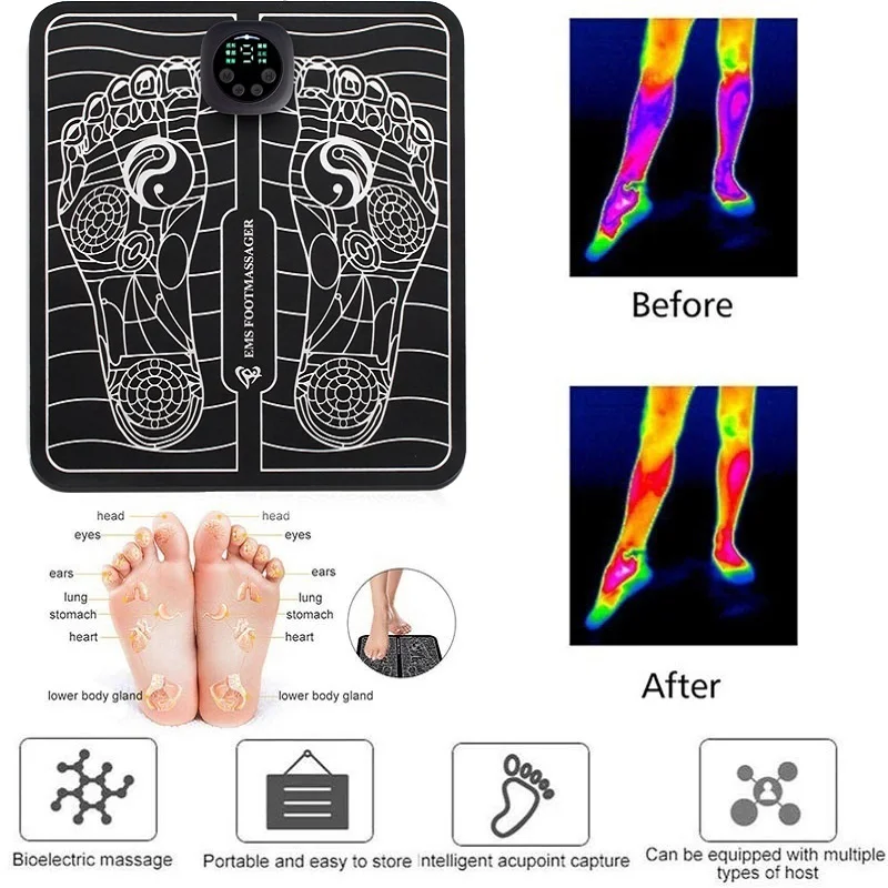 USB Charging Electric Intelligent EMS Foot Massage Pulse Acupuncture Improve Blood Circulation Relieve Ache Pain Health Care
USB Charging Electric Intelligent EMS Foot Massage Pulse Acupuncture Improve Blood Circulation Relieve Ache Pain Health Care