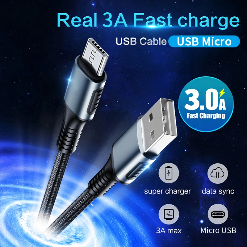 Кабель Micro USB 1 м на Android для Xiaomi Redmi Note 5 Pro кабель быстрой зарядки и передачи данных 3