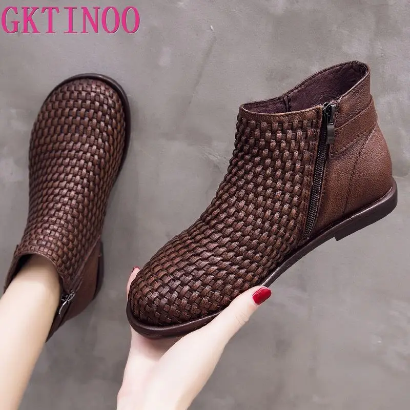 GKTINOO Boots Women short boots Woven cowhide Flat casual shoes Autumn and winter flat ankle boots brown Black ladies boots
GKTINOO Boots Women short boots Woven cowhide Flat casual shoes Autumn and winter flat ankle boots brown Black ladies boots