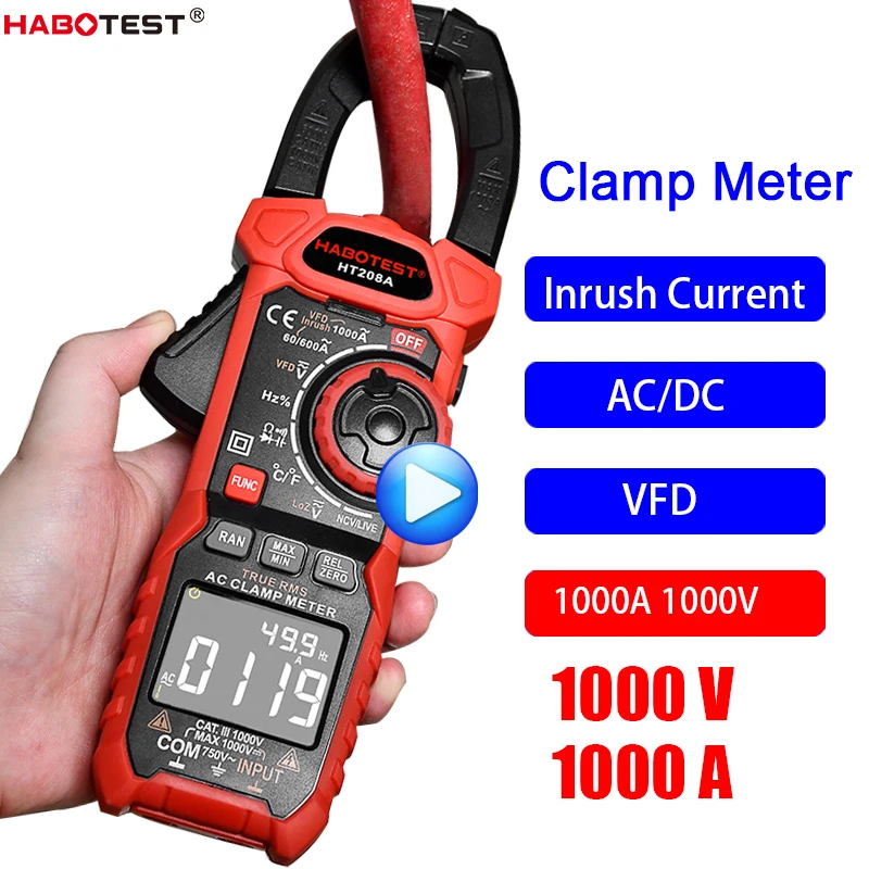 HABOTEST 1000V 1000A Profesional Clamp Meter мђлимеѬ Pinza Amperimetrica AC DC True RMS Capacitance Electrician Repair Tools 
HABOTEST 1000V 1000A Profesional Clamp Meter мђлимеѬ Pinza Amperimetrica AC DC True RMS Capacitance Electrician Repair Tools