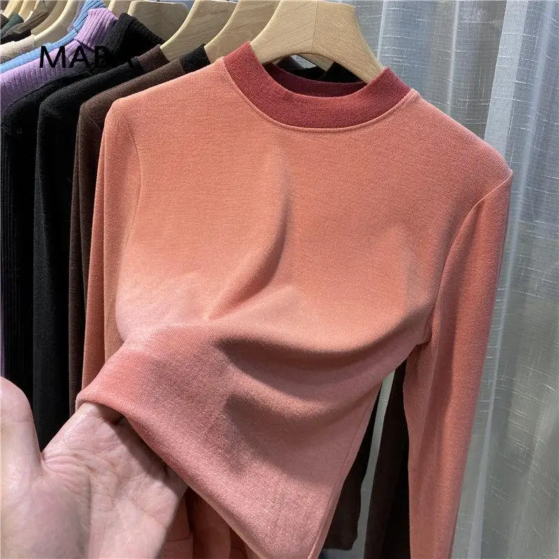 Pink / Black / Coffee T-shirt Women Autumn Winter New O-neck Long Sleeve Solid Color Slim Simple Bottoming Basic Top 2021
Pink / Black / Coffee T-shirt Women Autumn Winter New O-neck Long Sleeve Solid Color Slim Simple Bottoming Basic Top 2021