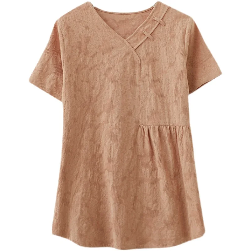Casual Short Sleeve Loose Tops V-Neck Cotton And Linen Light Blue T-Shirt Female Vintage Ethnic Style Shirts Ladies 2021 Summer
Casual Short Sleeve Loose Tops V-Neck Cotton And Linen Light Blue T-Shirt Female Vintage Ethnic Style Shirts Ladies 2021 Summer