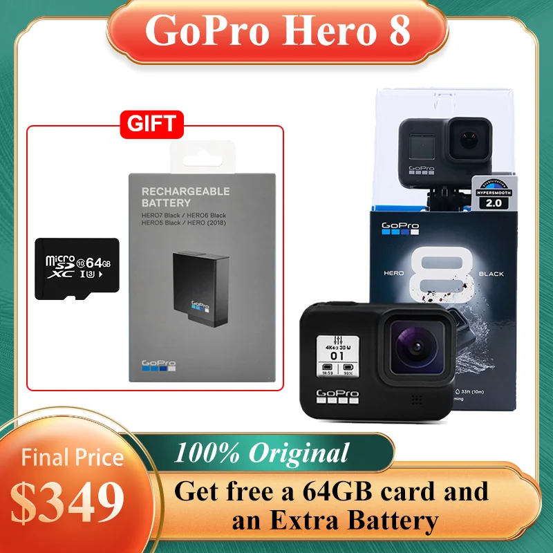 

GoPro HERO 8 черная Специальная водонепроницаемая Спортивная экшн камера 4K видео 12 Мп фото 1080p прямая трансляция go pro Hero8 подводная камера Cam