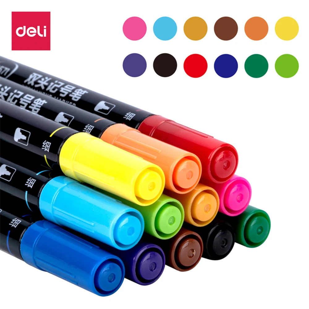 Deli 12pcs Color Double Head Marker Small Double Head Thick And Thin Oil Ink Art Hook Pen optional Office School Learning
Deli 12pcs Color Double Head Marker Small Double Head Thick And Thin Oil Ink Art Hook Pen optional Office School Learning