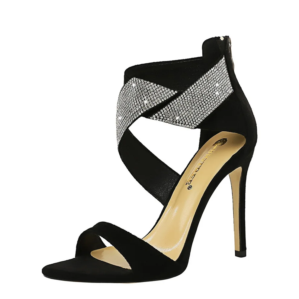 New style banquet sandals, stiletto heel, velvet surface, cross rhinestone open toe, women's shoes high heels
New style banquet sandals, stiletto heel, velvet surface, cross rhinestone open toe, women's shoes high heels
