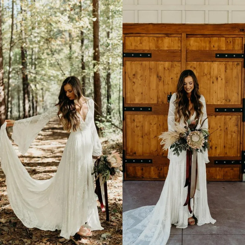 2021 Country Style Boho Lace Wedding Dresses With Long Sleeves V Neck A Line Beach Wedding Gowns Bohemian Plus Size Bridal Dress
2021 Country Style Boho Lace Wedding Dresses With Long Sleeves V Neck A Line Beach Wedding Gowns Bohemian Plus Size Bridal Dress