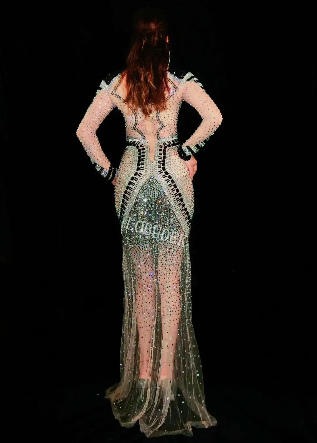 Sexy See-through Silver Black Rhinestones Long Dress Women Birthday Party Evening Mesh Dress Prom Singer Host Catwalk Dresses 
Sexy See-through Silver Black Rhinestones Long Dress Women Birthday Party Evening Mesh Dress Prom Singer Host Catwalk Dresses