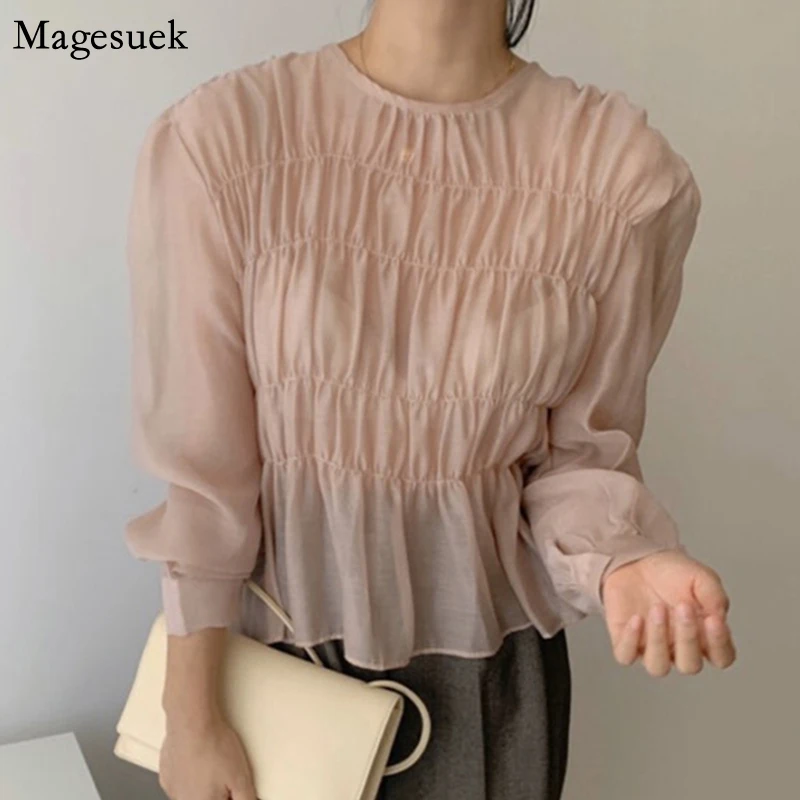 Korean Chic Solid Pleated Puff Long Sleeve Blouse See Through O-Neck Summer Shirt Top Fashion Design Women Clothing Blusas 11357
Korean Chic Solid Pleated Puff Long Sleeve Blouse See Through O-Neck Summer Shirt Top Fashion Design Women Clothing Blusas 11357