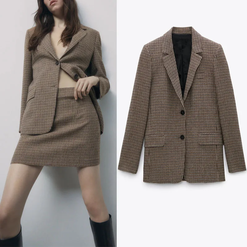 ZA Women Houndstooth Blazer 2021 Long Sleeve Single Breasted Office Lady Blazers Coat Female Fashion Plus Size Vintage Top
ZA Women Houndstooth Blazer 2021 Long Sleeve Single Breasted Office Lady Blazers Coat Female Fashion Plus Size Vintage Top
