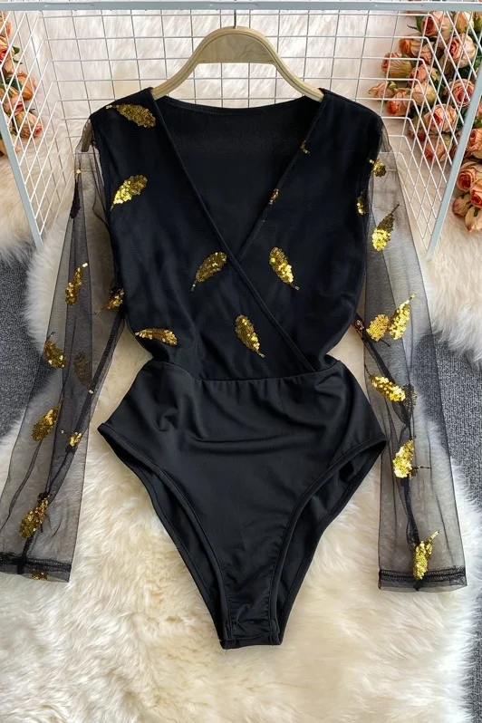 Sexy Mesh Patchwork High Waist V-neck One-piece Bodysuits 2021 Spring Autumn New Bodycon Long Sleeve Lace Rompers
Sexy Mesh Patchwork High Waist V-neck One-piece Bodysuits 2021 Spring Autumn New Bodycon Long Sleeve Lace Rompers