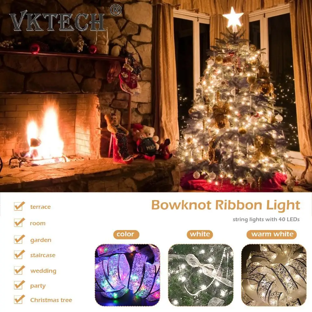 LED Fairy Lights Strings Christmas Ribbon Bows Xmas Tree Ornaments Wedding Holiday Party New Year Home Decorations
LED Fairy Lights Strings Christmas Ribbon Bows Xmas Tree Ornaments Wedding Holiday Party New Year Home Decorations