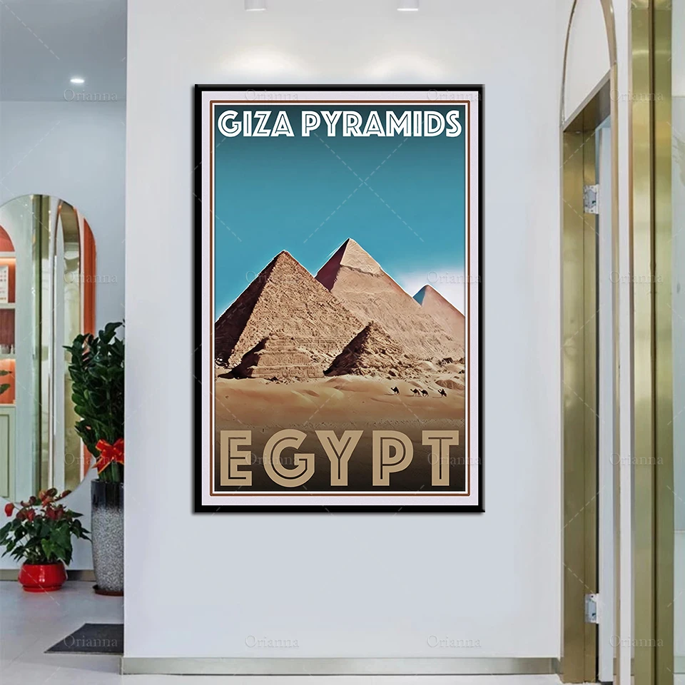Retro Vintage Style Travel Poster Giza Pyramids Egypt Oil Painting Posters and Prints on Canvas Wall Art Modular Home Decoration
Retro Vintage Style Travel Poster Giza Pyramids Egypt Oil Painting Posters and Prints on Canvas Wall Art Modular Home Decoration