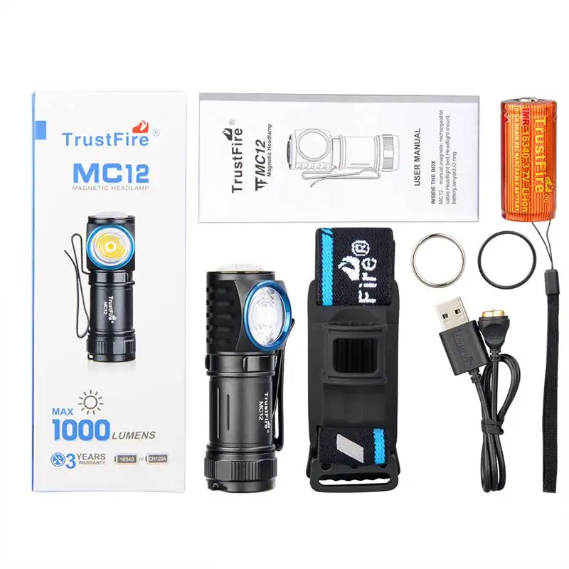

Trustfire MC12 Headlamp EDC Flashlight CREE XP-L HI 1000lm USB Rechargeable LED Headlight with Megnetic for Hunting Camping