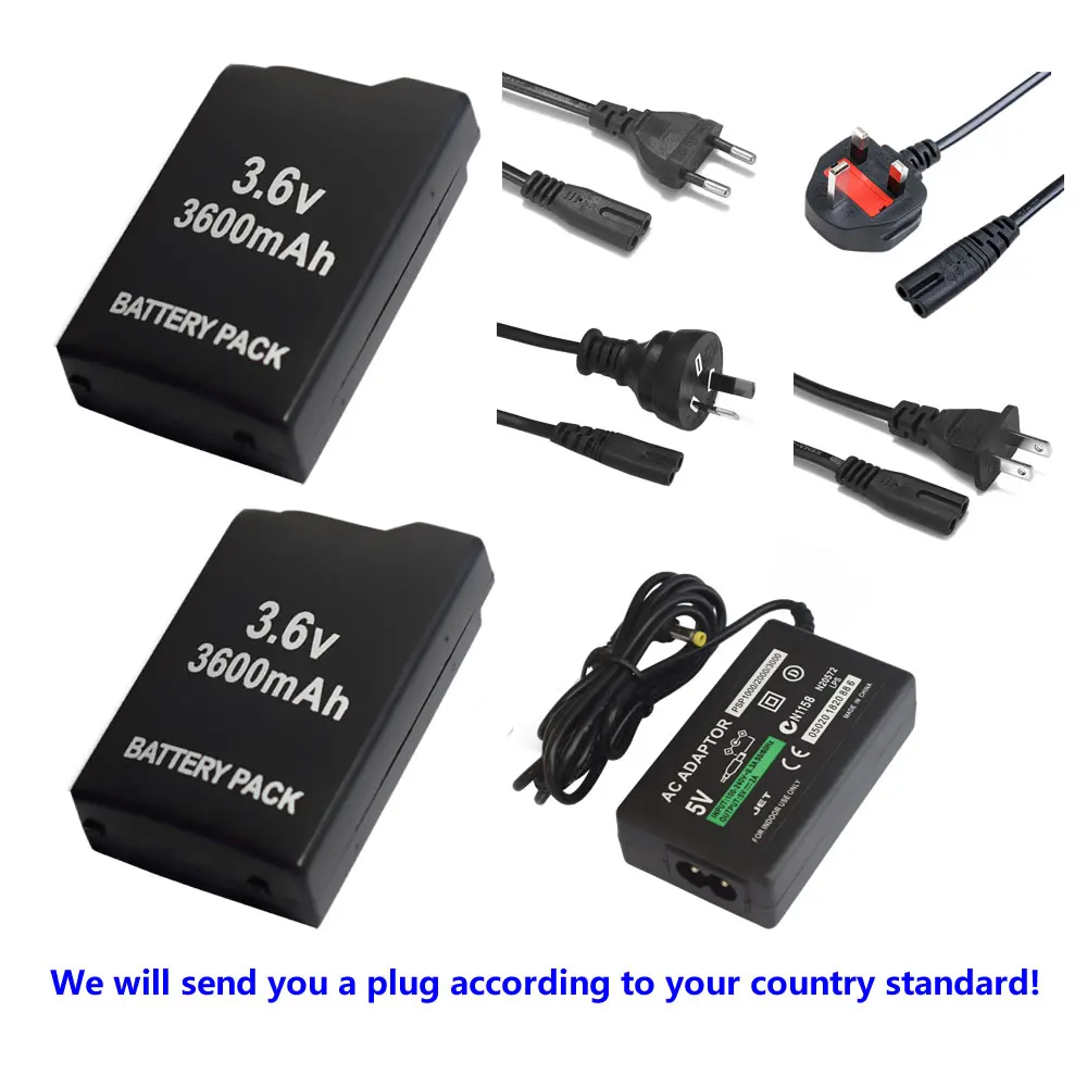 ML1 2x Rechargeable Battery + AC Charger Adapter for Sony PSP-110 PSP1001 PSP1000 Li-Ion Lithium Rechargeable Batteries
ML1 2x Rechargeable Battery + AC Charger Adapter for Sony PSP-110 PSP1001 PSP1000 Li-Ion Lithium Rechargeable Batteries