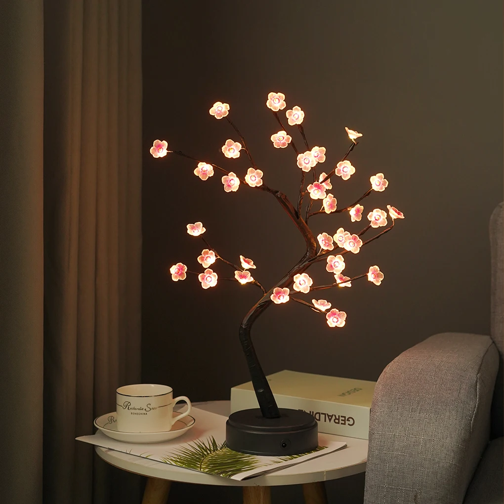 

Creative Tree Shape Night Light 1000lm LED Copper Wire Touch Switch Table Light DIY Home Bedroom Bonsai Style Decoration Lamp