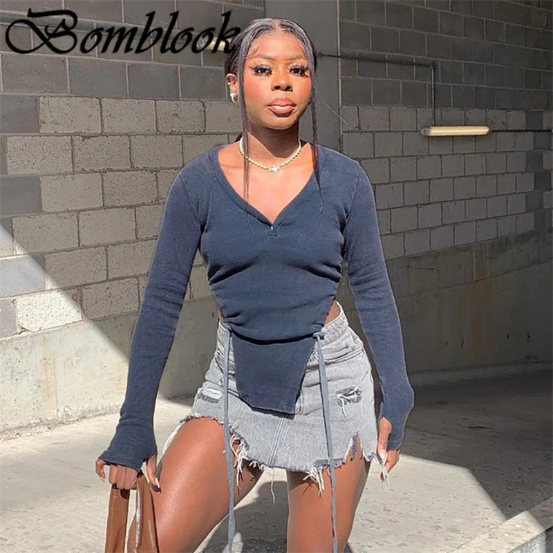 Bomblook Casual Fashion Women's Solid Tops Autumn 2021 V-neck Long Sleeve Drawstring Irregularity Tops Female Streetwears
Bomblook Casual Fashion Women's Solid Tops Autumn 2021 V-neck Long Sleeve Drawstring Irregularity Tops Female Streetwears