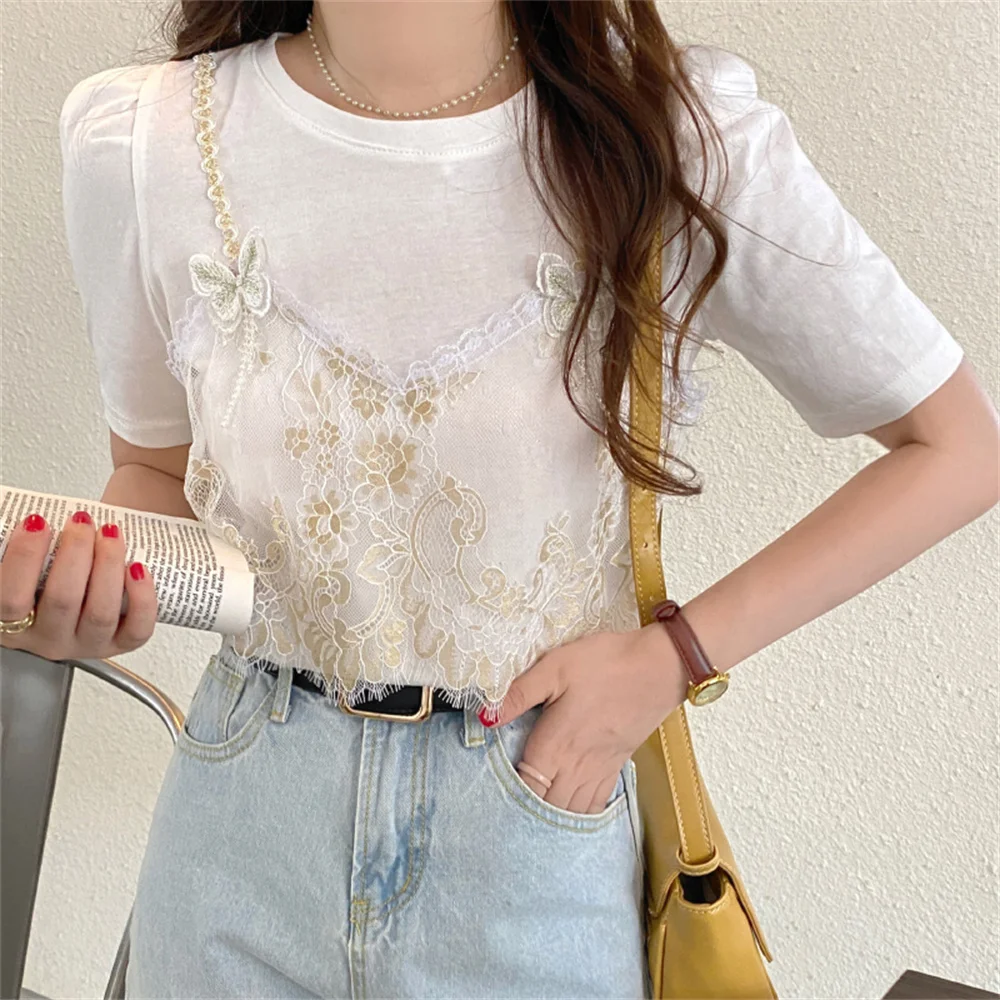 Футболка Alien Kitty Женская из двух частей, белый Повседневный Приталенный топ свободного покроя с кружевным бантом, шикарный хлопковый топ для... 
Футболка Alien Kitty Женская из двух частей, белый Повседневный Приталенный топ свободного покроя с кружевным бантом, шикарный хлопковый топ для...