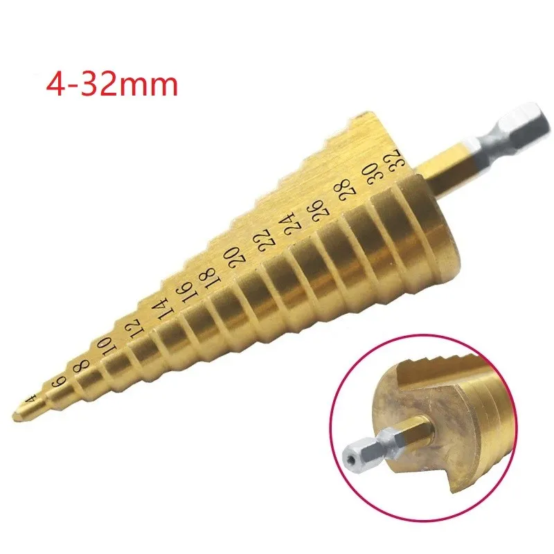 1PC 4-32mm Step Drill Bits HSS Titanium Coated Step Drill Bit Drilling Tool Suitable For Copper Metal Wood Plastic Hole Cutter
1PC 4-32mm Step Drill Bits HSS Titanium Coated Step Drill Bit Drilling Tool Suitable For Copper Metal Wood Plastic Hole Cutter