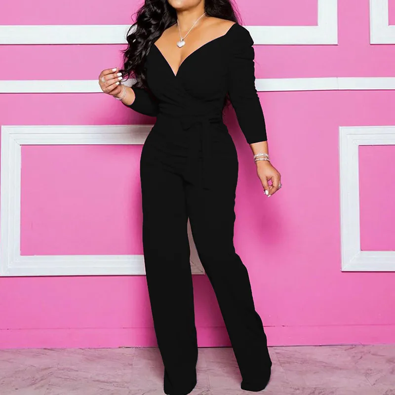 Plus size long sleeve rompers womens jumspuit Sashes wrap wide leg pants Elegant v neck overalls for woman Solid color palysuits
Plus size long sleeve rompers womens jumspuit Sashes wrap wide leg pants Elegant v neck overalls for woman Solid color palysuits