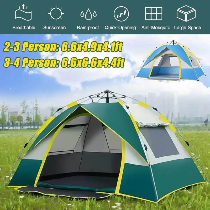 

1-4 Person Fully Automatic Tent Camping Travel Family Rainproof Windproof Sunshade Awning Shelter Beach Easy Open Hiking Tents