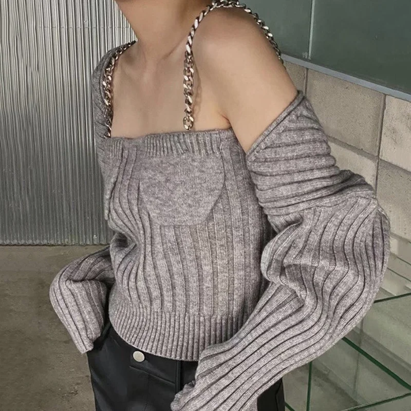 Пуловеры большого размера корейский шикарный вязаный жилет на бретелях свитер с