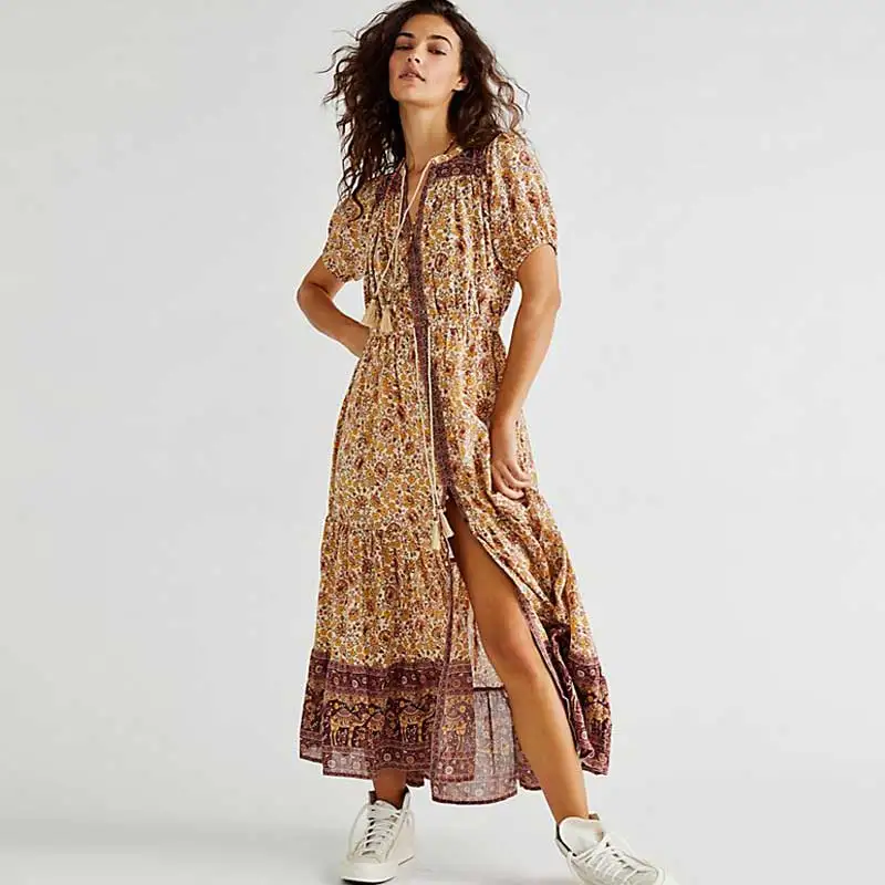 Super Chic vintage floral dress for women short sleeve buttons down maxi dress new cotton bohemian summer dress long boho dress
Super Chic vintage floral dress for women short sleeve buttons down maxi dress new cotton bohemian summer dress long boho dress