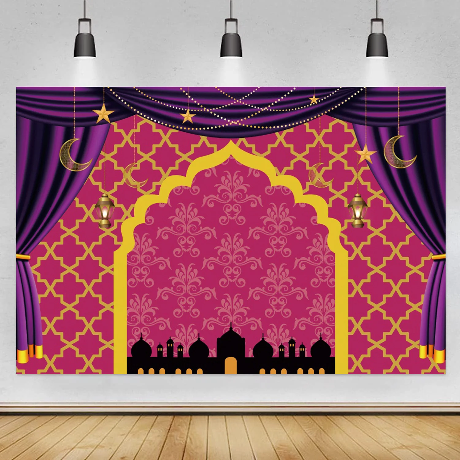 

Aladdin Backdrop Arabian Moroccan Nights Princess Girls Birthday Party Magic Genie Indian Luxurious Photo Background Banner