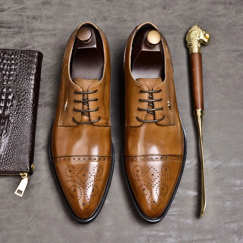 Genuine Leather Dress Formal Wedding Party Shoes For Men Retro Brogue Shoes Lace Up Pointed Toe Luxury Brand Men's Oxfords A56
Genuine Leather Dress Formal Wedding Party Shoes For Men Retro Brogue Shoes Lace Up Pointed Toe Luxury Brand Men's Oxfords A56