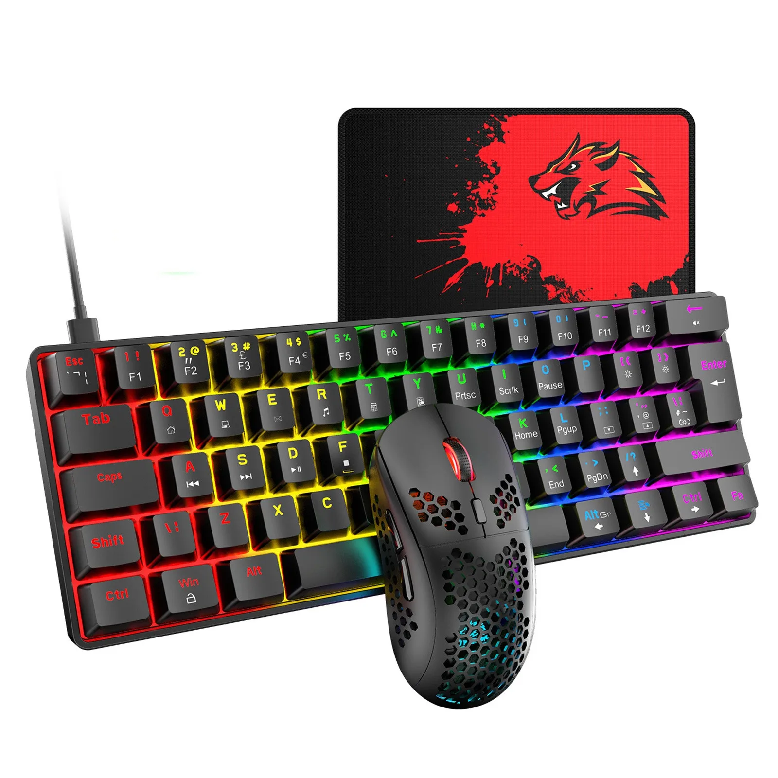 

T60 62 KeysWired Mechanical Gaming Keyboard And Mouse Combo+Mouse Pad Green Axis teclado gamer