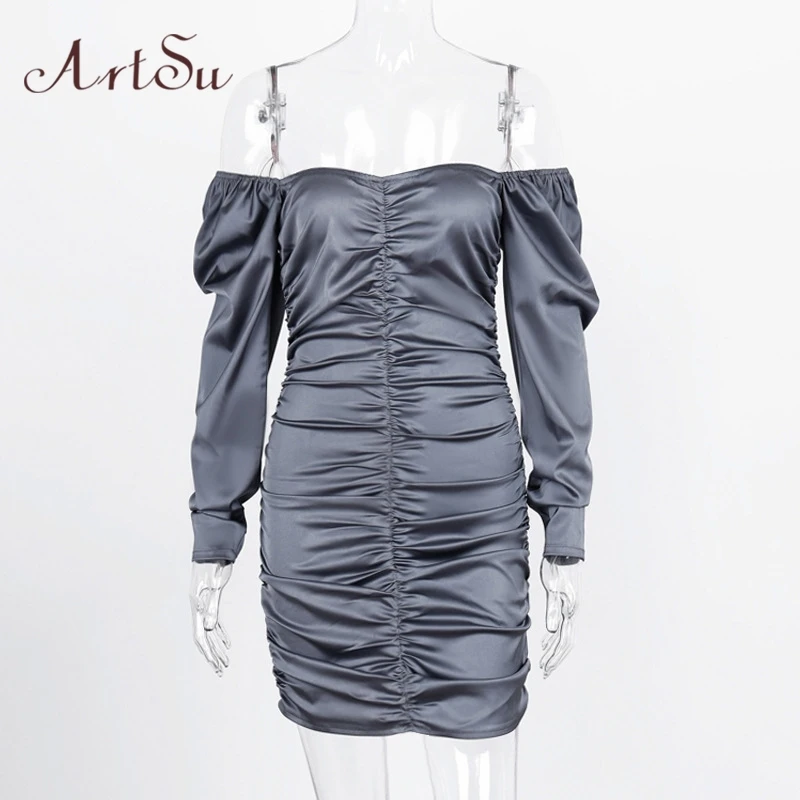 ArtSu Off Shoulder Satin Mini Dresses Woman Autumn Long Sleeve Sexy Bodycon Party Dresses Female Slash Neck Dres
ArtSu Off Shoulder Satin Mini Dresses Woman Autumn Long Sleeve Sexy Bodycon Party Dresses Female Slash Neck Dres